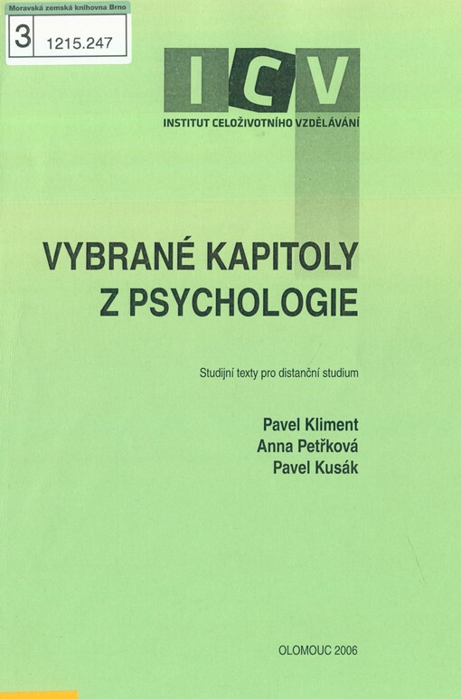 Vybrané kapitoly z psychologie: studijní text pro distanční studium