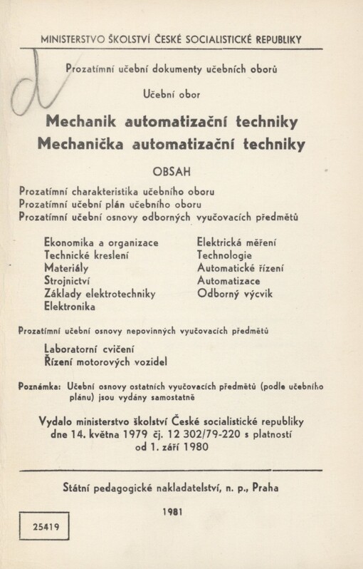 Učební obor Mechanik automatizační techniky - Mechanička automatizační techniky