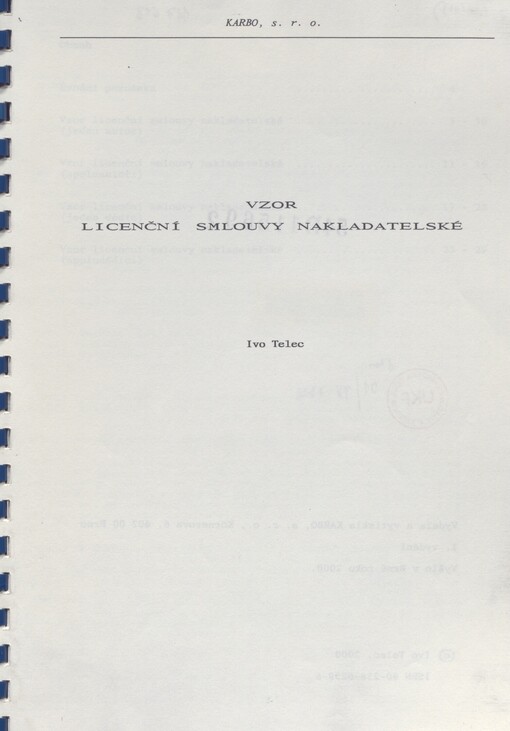 Vzor licenční smlouvy nakladatelské