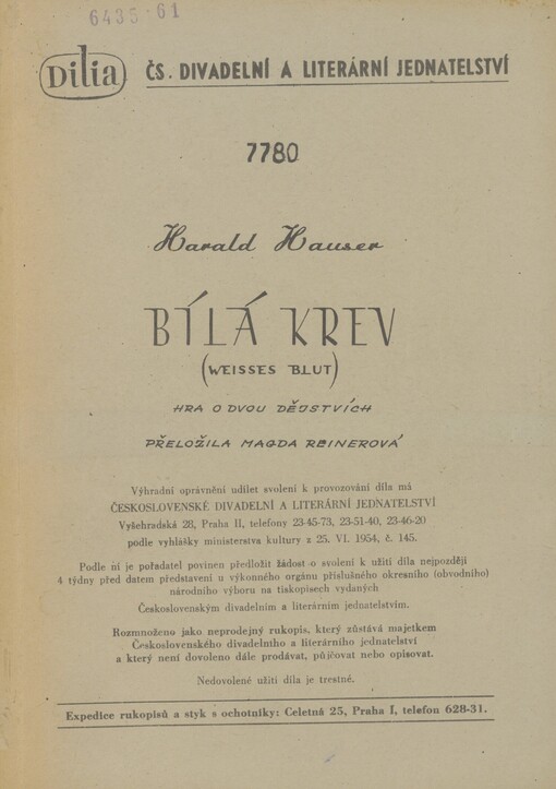 Bílá krev =: (Weisses Blut) : hra o dvou dějstvích