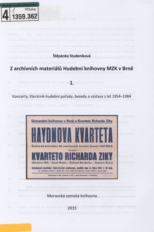 Z archivních materiálů Hudební knihovny MZK v Brně. 1. Koncerty, literárně-hudební pořady, besedy a výstavy z let 1954-1984