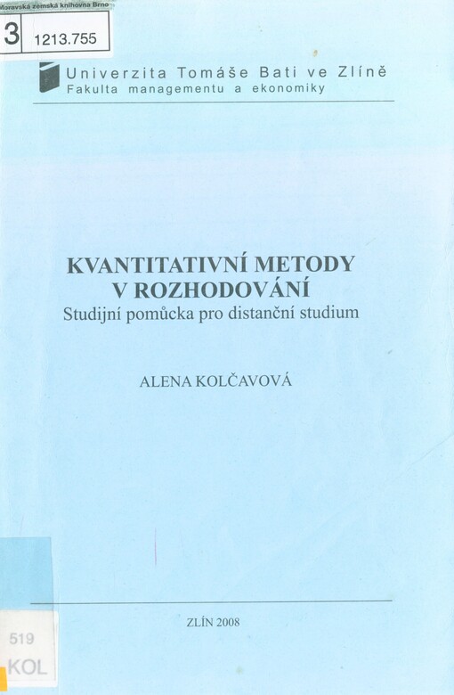 Kvantitativní metody v rozhodování: studijní pomůcka pro distanční studium