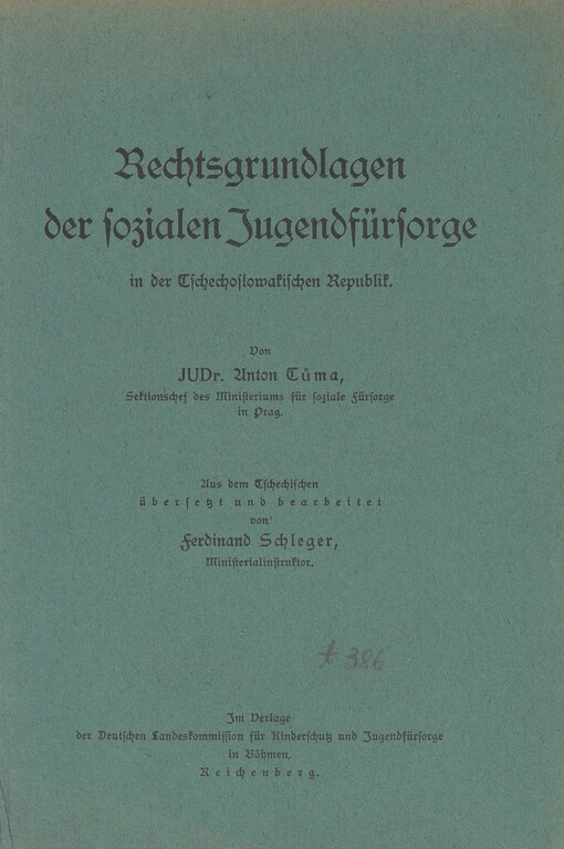 Rechtsgrundlagen der sozialen Jugendfürsorge in der Tschechoslowakischen Republik