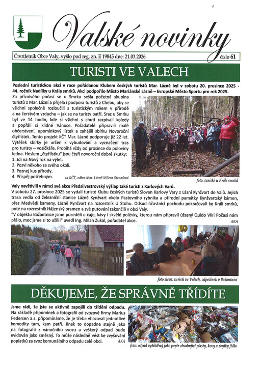 Valské novinky : čtvrtletník obecního úřadu ve Valech