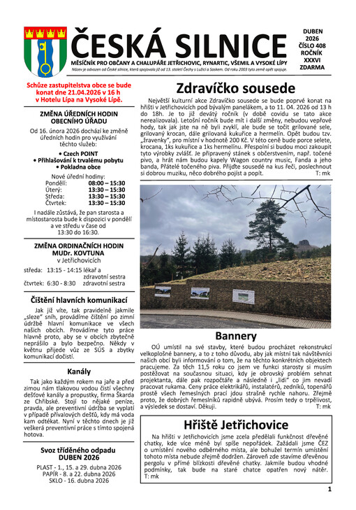 Česká silnice : zpravodaj pro obyvatele a hosty Jetřichovic, Vysoké Lípy, Všemil a Rynartic