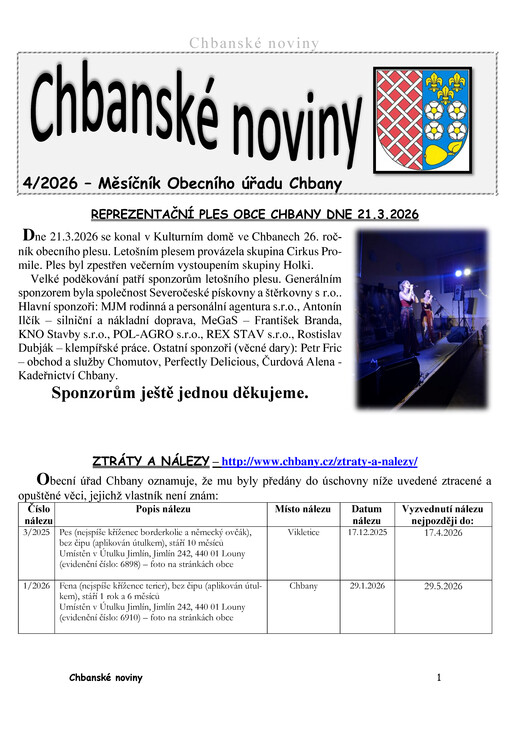 Chbanské noviny : měsíčník Obecního úřadu Chbany