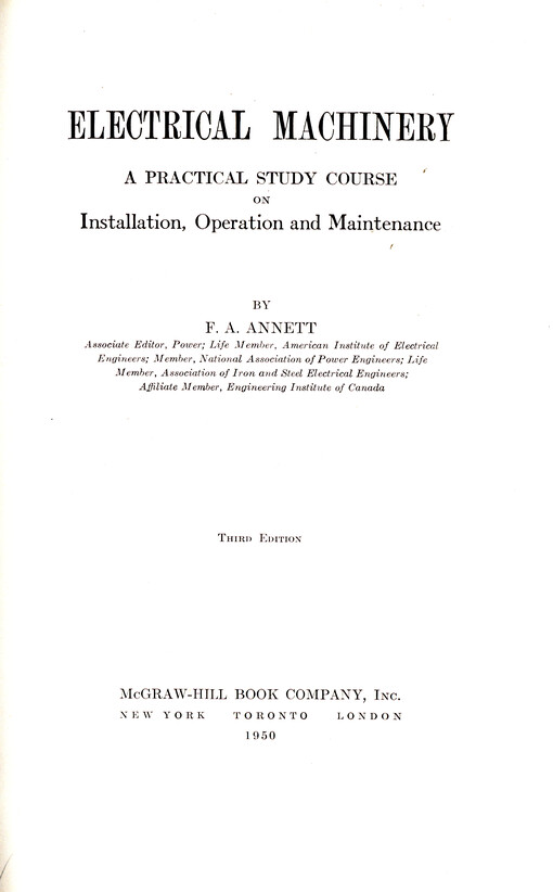 Electrical machinery : a practical study course on installation, operation and maintenance