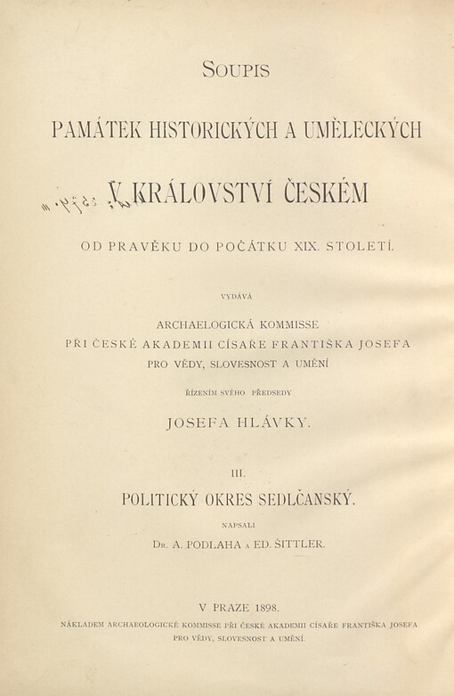 Soupis památek historických a uměleckých v království Českém od pravěku do počátku XIX. století.III,Politický okres sedlčanský