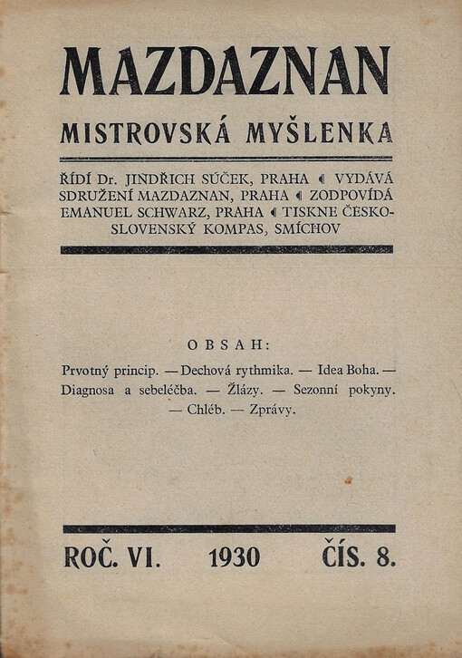 Mazdaznan : mistrovská myšlenka : časopis věnovaný umění, jak žíti