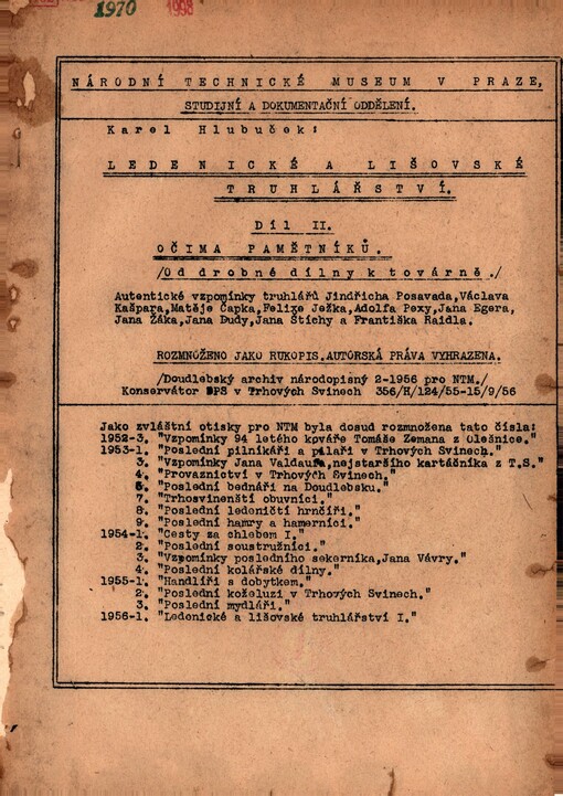 Ledenické a lišovské truhlářství. Díl 2. Očima pamětníků : od drobné dílny k továrně