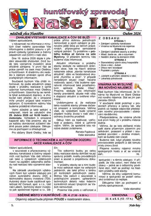 Naše listy : měsíčník pro občany obcí Huntířov, Nová a Stará Oleška