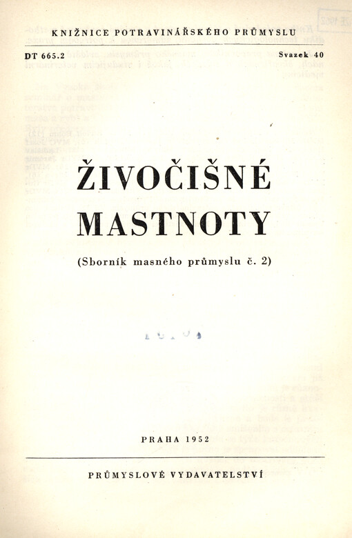 Živočišné mastnoty : (sborník masného průmyslu č. 2)