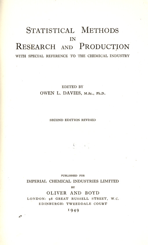 Statistical methods in research and production : with special reference to the chemical industry