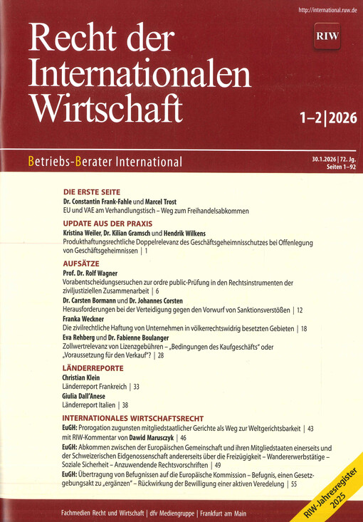 Recht der Internationalen Wirtschaft : Betriebs-Berater International