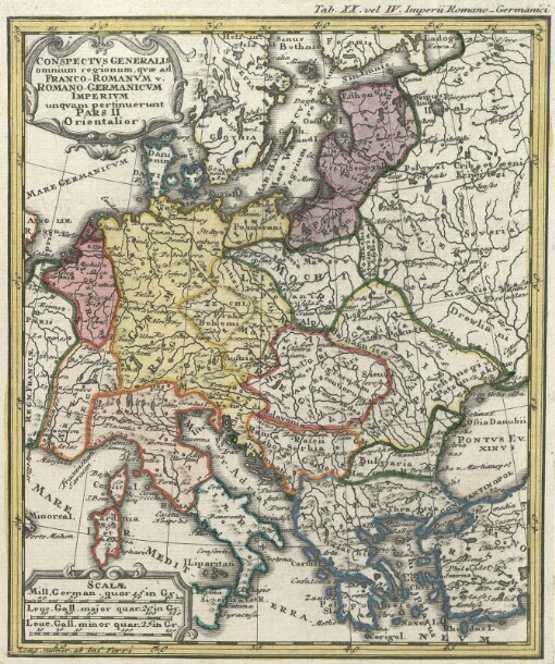 Conspectus Generalis omnium earum partium quae unquam ad Imperium Francicum vel Franco-Romanum demum Romano-Germanicum diversis temporum periodis pertinuerunt. Pars II. Orientalior ; Tab. XX. vel IV. Imperii Romano-Germanici