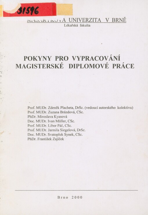 Pokyny pro vypracování magisterské diplomové práce
