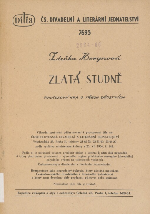 Zlatá studně: pohádková hra o třech dějstvích
