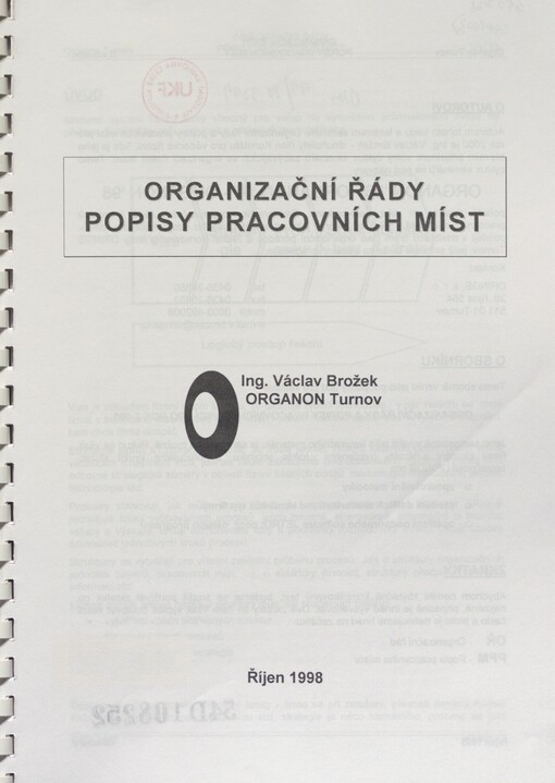 Organizační řády, popisy pracovních míst: [sborník přednášek