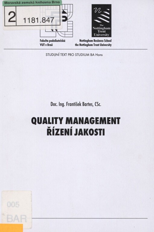 Řízení jakosti =: Quality management