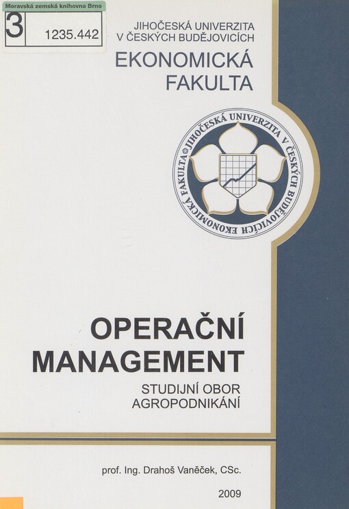 Operační management: studijní obor: Agropodnikání