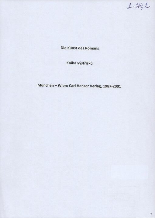 [Die Kunst des Romans]: [výstřižky recenzí díla] : [Carl Hanser Verlag]