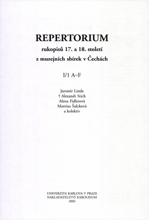 Repertorium rukopisů 17. a 18. století z muzejních sbírek v Čechách