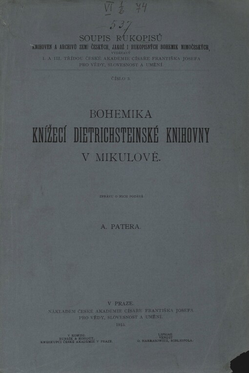 Bohemika knížecí Dietrichsteinské knihovny v Mikulově