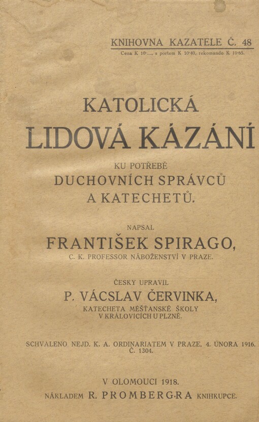 Katolická lidová kázání: ku potřebě duchovních správců a katechetů