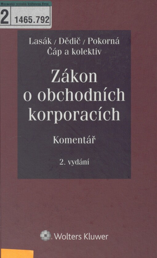 Zákon o obchodních korporacích: komentář