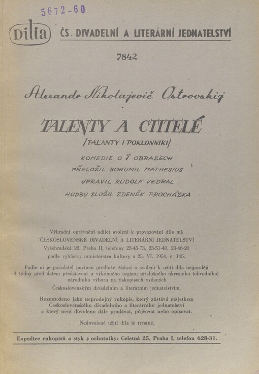 Talenty a ctitelé =: (Talanty i poklonniki) : komedie o sedmi obrazech