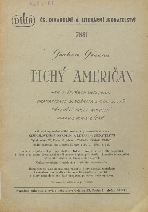 Tichý Američan: hra o čtyřech dějstvích