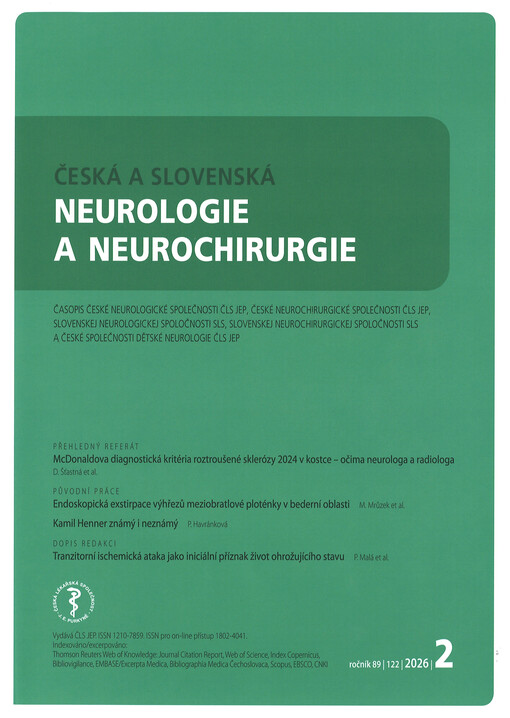 Česká a slovenská neurologie a neurochirurgie : časopis českých a slovenských neurologů a neorochirurgů