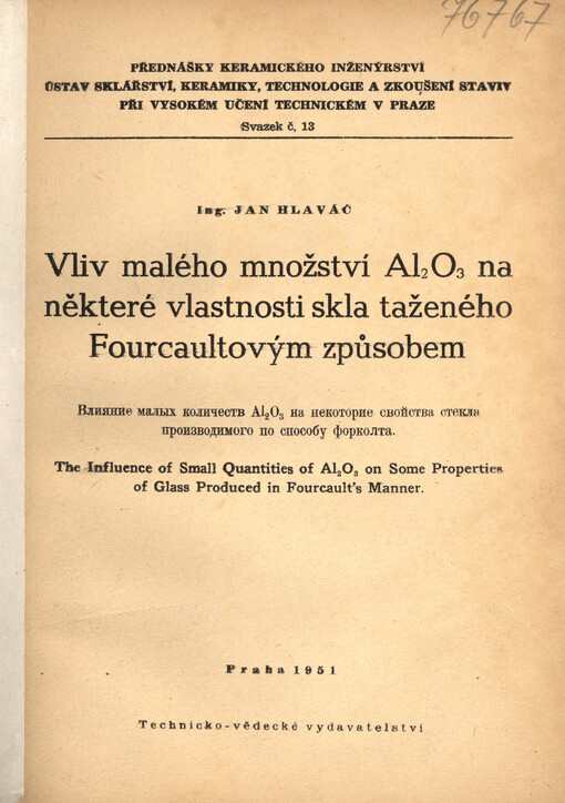 Vliv malého množství AL2O3 na některé vlastnosti skla taženého Fourcaultovým způsobem