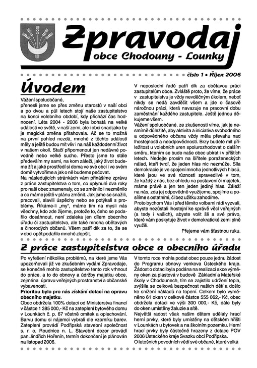 Zpravodaj obce Chodouny - Lounky