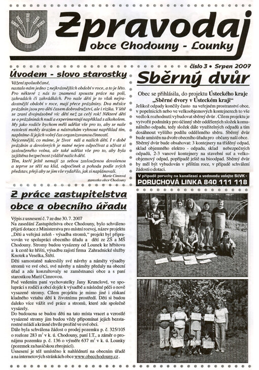 Zpravodaj obce Chodouny - Lounky