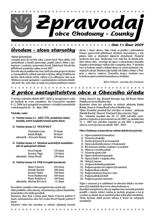 Zpravodaj obce Chodouny - Lounky