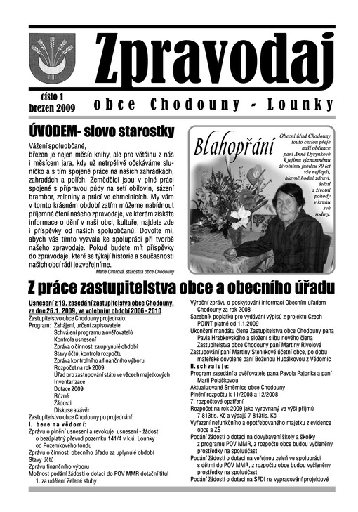 Zpravodaj obce Chodouny - Lounky
