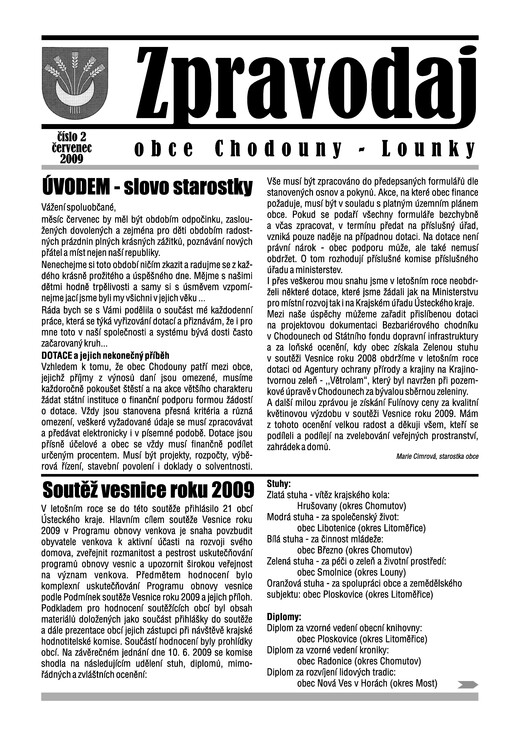 Zpravodaj obce Chodouny - Lounky