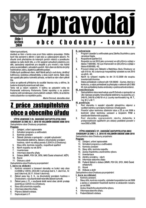 Zpravodaj obce Chodouny - Lounky