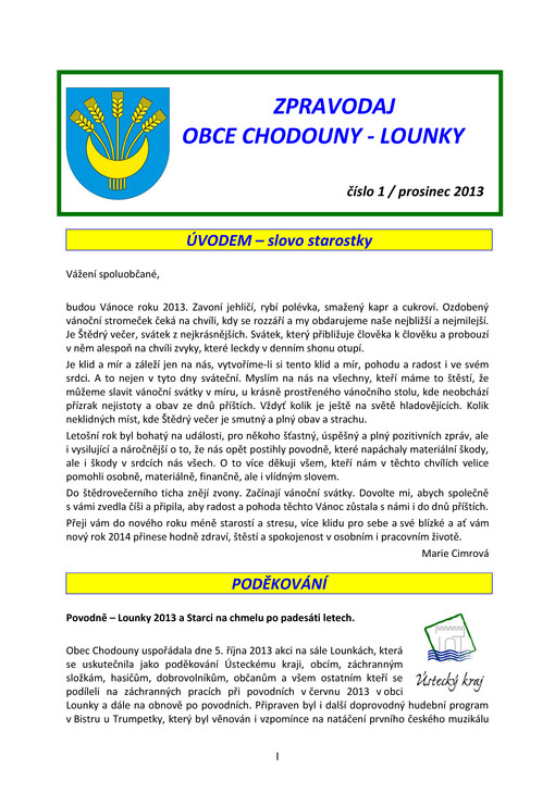 Zpravodaj obce Chodouny - Lounky