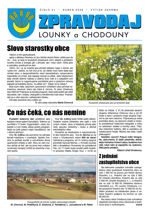 Zpravodaj obce Chodouny - Lounky