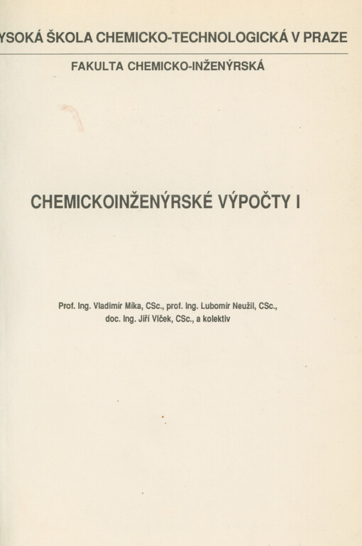 Chemickoinženýrské výpočty. 1