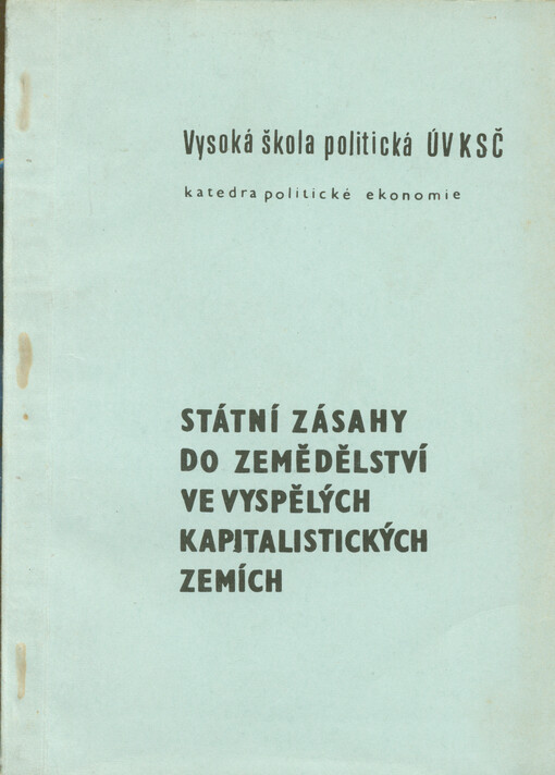 Státní zásahy do zemědělství ve vyspělých kapitalistických zemích