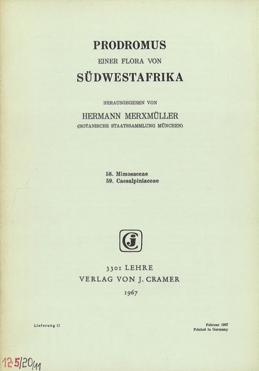 Prodromus einer Flora von Südwestafrika. Lieferung 11, 58. Mimosaceae, 59. Caesalpiniaceae