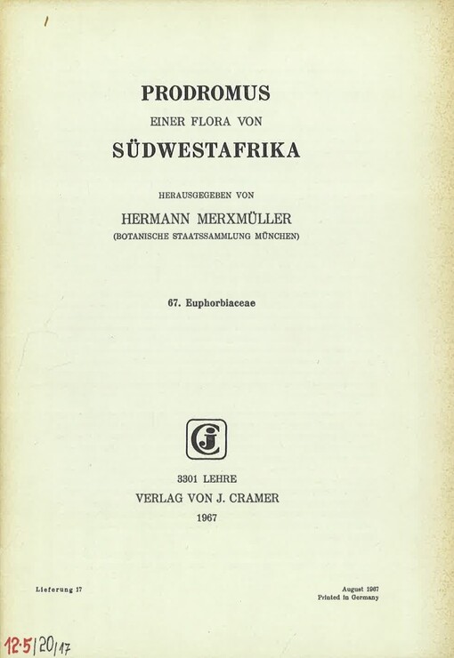 Prodromus einer Flora von Südwestafrika. Lieferung 17, 67. Euphorbiaceae
