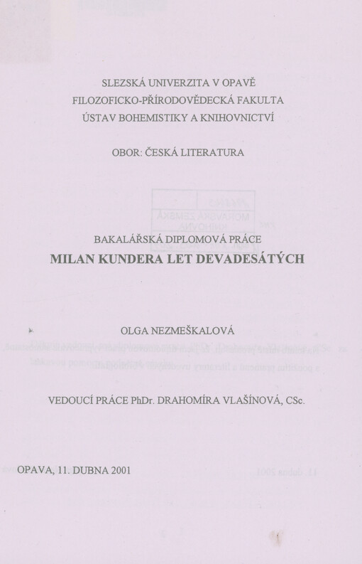 Milan Kundera let devadesátých