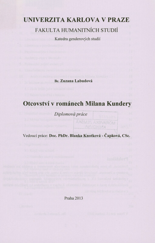 Otcovství v románech Milana Kundery