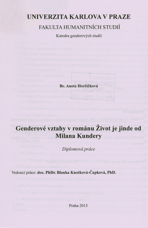 Genderové vztahy v románu Život je jinde od Milana Kundery