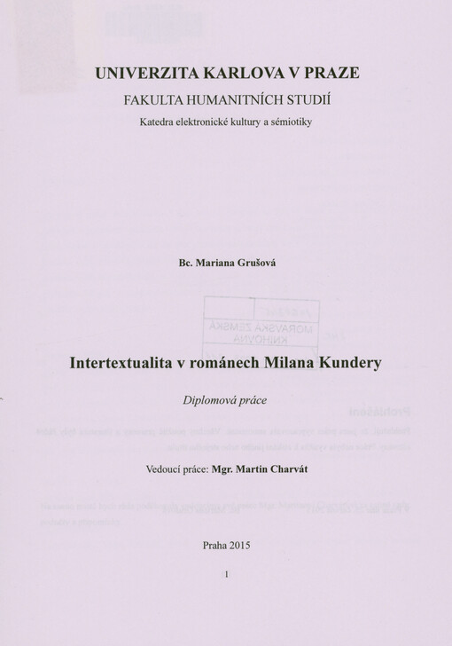 Intertextualita v románech Milana Kundery