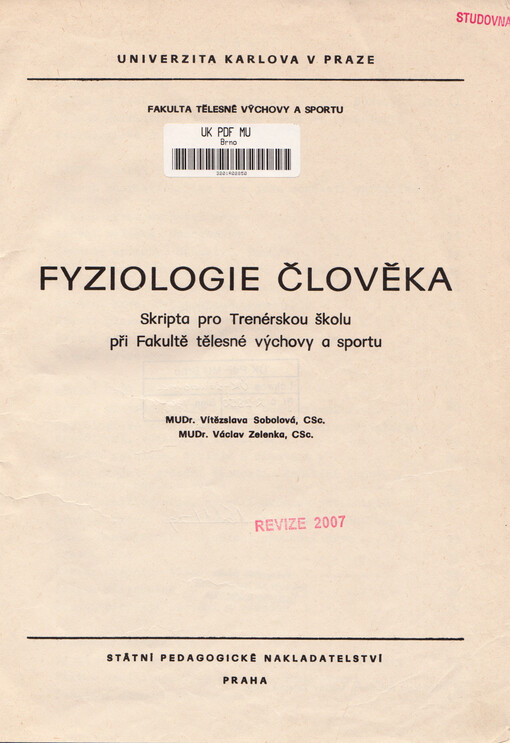 Fyziologie člověka : skripta pro Trenérskou školu při Fakultě tělesné výchovy a sportu